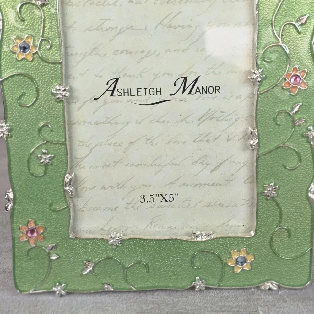 Ashleigh Manor Floral Ornate Green Enamel Photo Picture Frame 3.5x5